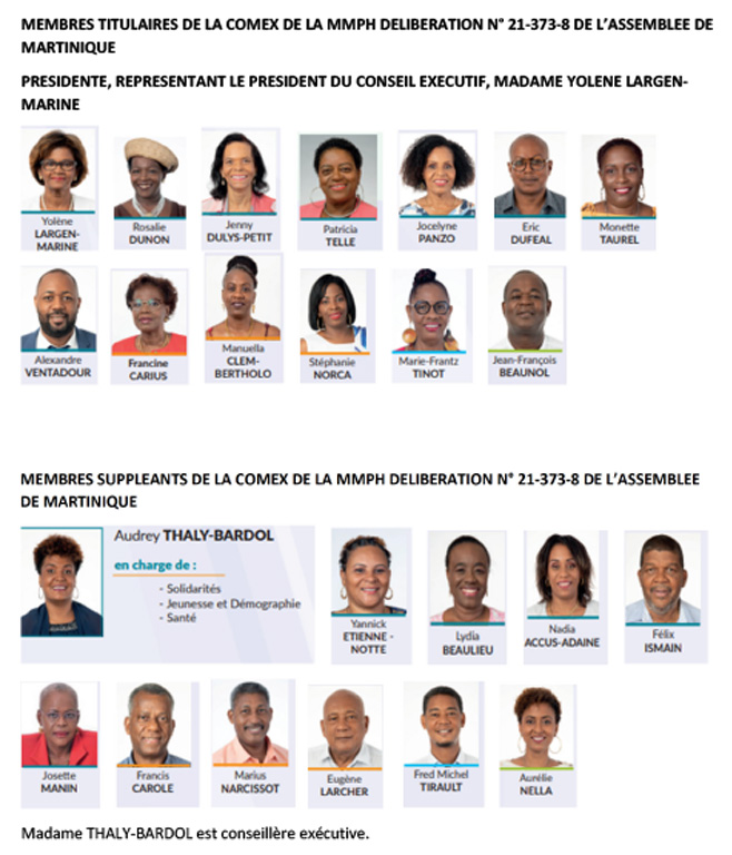 Membres titulaires de la COMEX de la MMPH - Délibération n°21-373-8 de l'Assemblée de Martinique | Source : MMPH de La Martinique - www.mmph972.fr